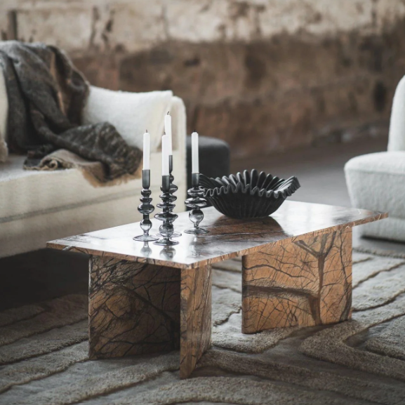 Polygon Centre Table Fossil Brown Marble